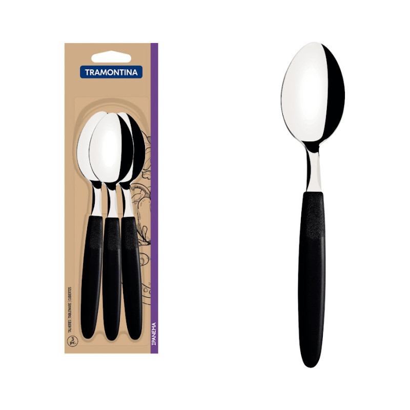 Cuillères de table Ipanema noir 3pcs. Inox et polypropylène.
