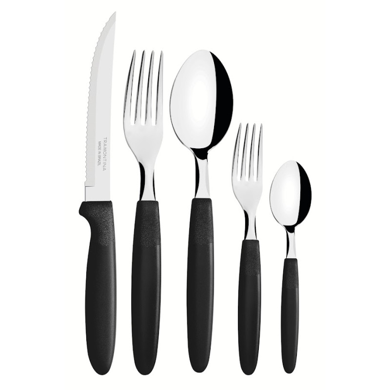 Ménagère Ipanema noire 30pcs. Inox et polypropylène.