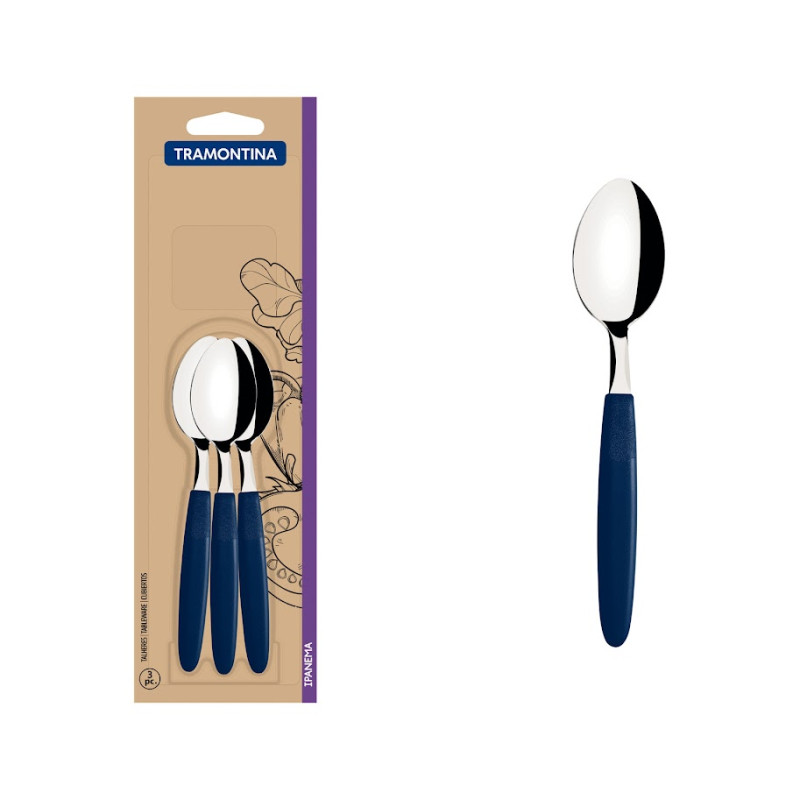 Cuillères à dessert Ipanema bleu 3pcs. Inox et polypropylène.