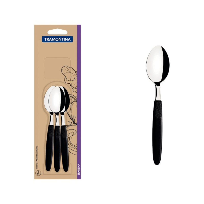 Cuillères à dessert Ipanema noir 3pcs. Inox et polypropylène.