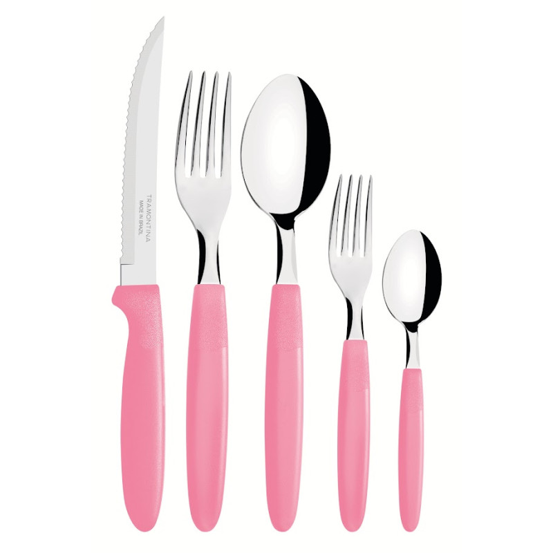Ménagère Ipanema rose 30pcs. Inox et polypropylène.
