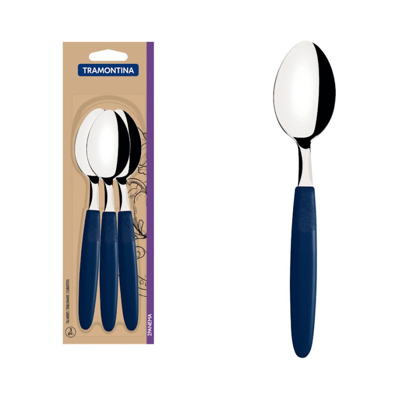 Cuillères de table Ipanema bleu 3pcs. Inox et polypropylène.